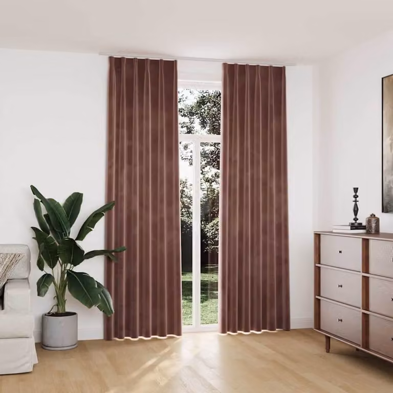 Set di 2 tende oscuranti vidaXL in velluto rosa antico con ganci, L: 140 cm, H: 245 cm