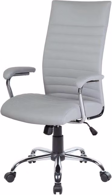 Sedia da ufficio presidenziale Basciano DMORA, poltrona ergonomica con braccioli in ecopelle, Grigio, L: 63 cm, H: 108/118 cm, P: 65 cm
