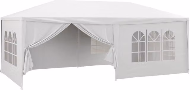 Gazebo da giardino XYLO bianco con 6 pareti laterali impermeabili, 4 finestre, 2 porte con chiusura zip, L: 6 m, P: 3 m, H: 2,60 m