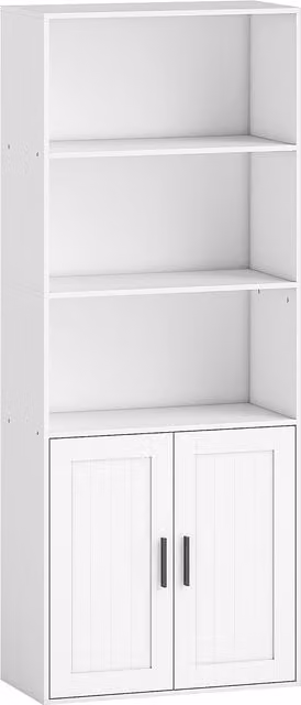 Libreria HOMCOM con ripiani aperti e armadietto a 2 ante, ripiani regolabili, Bianco, L: 60 cm, P: 30 cm, H: 145.5 cm