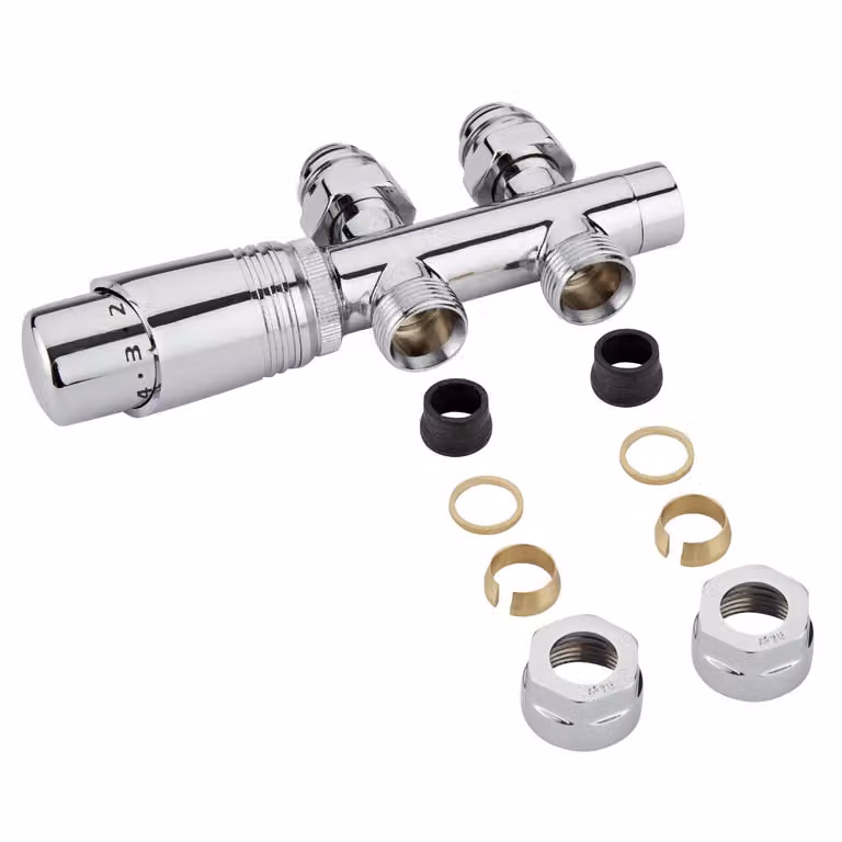 Valvole Diritte Termostatiche Multiblock H HudsonReed per Radiatori 3/4 con Termostato Incluso in Ottone Cromato