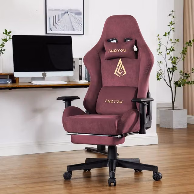 Sedia da gaming Zephmum rossa con poggiapiedi, girevole e regolabile in ecopelle e tessuto con poggiatesta