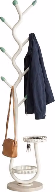 Appendiabiti Moderno Avilia Home in Metallo Bianco con 2 Vassoi Circolari e Ganci Distribuiti - H 166,5 cm, L 29,2 cm
