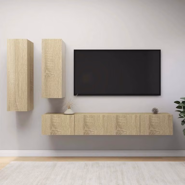 Set di mobili TV moderno vidaXL in legno multistrato e MDF, colore Rovere Sonoma, marrone e beige