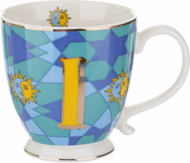 Tazza mug con lettera I Circus Kasanova in bone china multicolore e oro, 450 ml