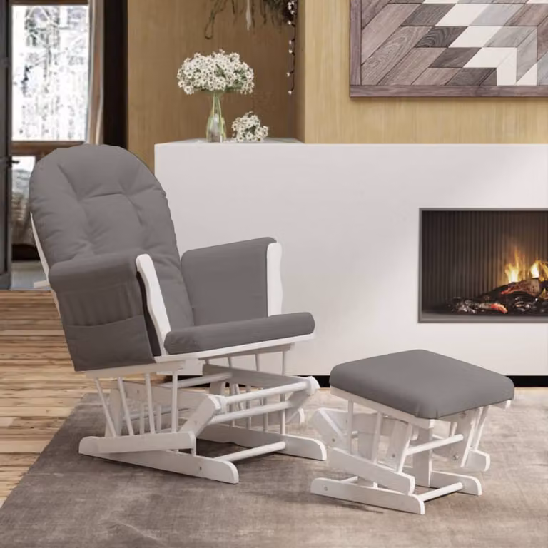 vidaXL Poltrona Glider con Sgabello Grigio Scuro in Tessuto e Struttura in Legno Massello