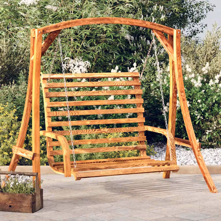 vidaXL Panca a Dondolo in Legno di Teak Marrone L: 126 cm, P: 63 cm, H: 92 cm