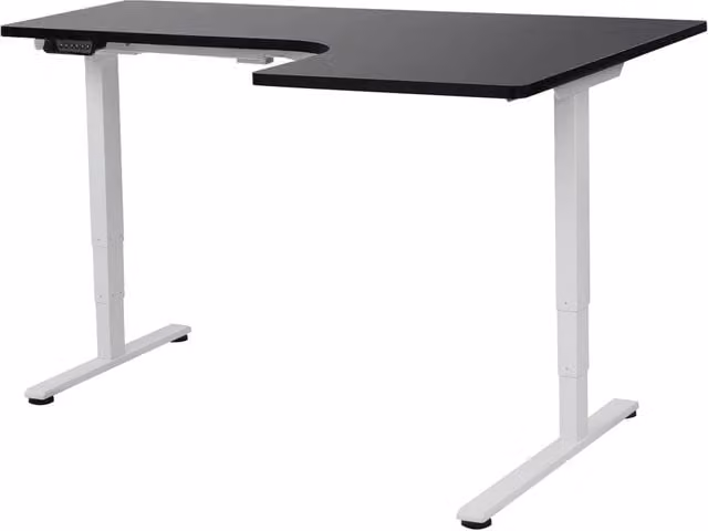 Scrivania angolare elettrica regolabile in altezza BELIANI con piano bianco e nero in stile moderno L 160 x 59 cm
