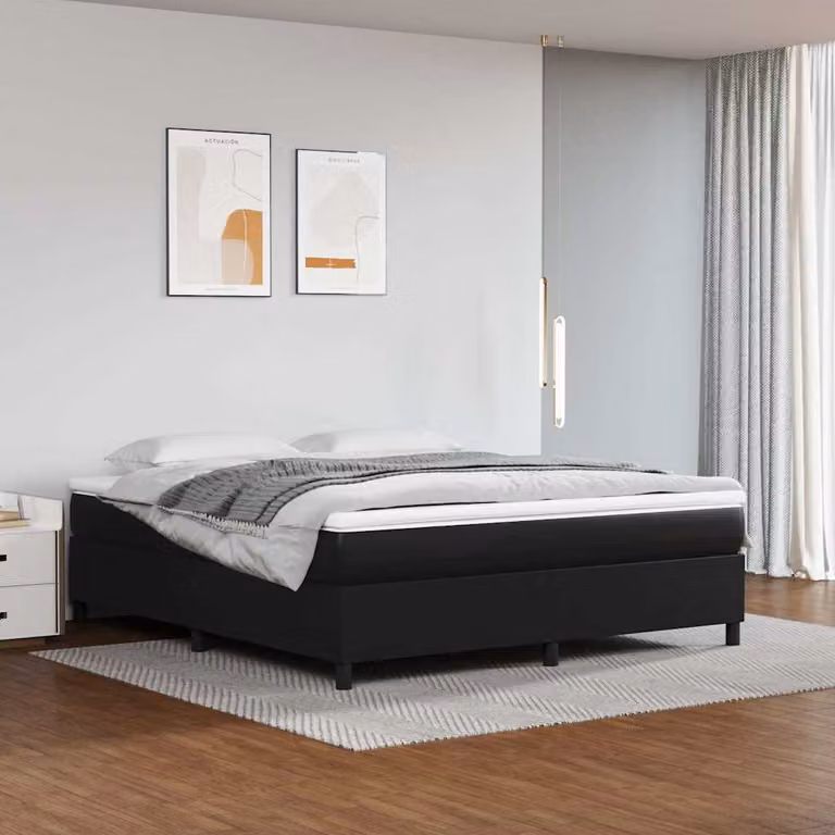 vidaXL Letto Ibrido con Giroletto a Molle e Materasso in Similpelle Nero L/P/H: 160 x 200 x 35 cm