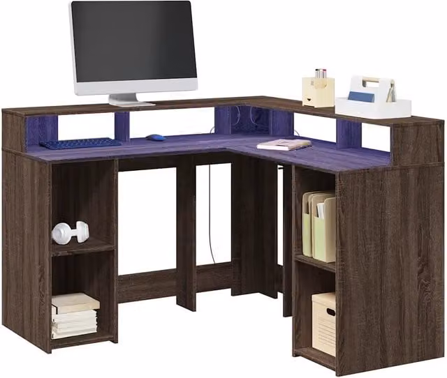 Scrivania angolare moderna vidaXL in MDF laminato marrone rovere L: 130 cm, P: 130 cm, H: 91 cm