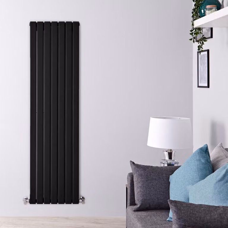 Radiatore Verticale Doppio Delta in Acciaio Nero Opaco H: 178 cm, L: 49 cm