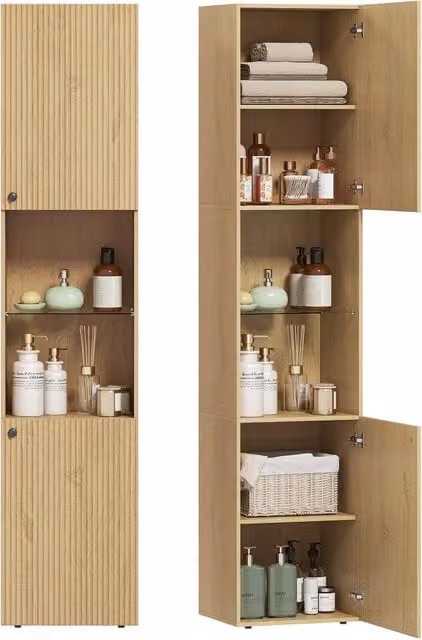 Colonna bagno XYLO con 6 ripiani e 2 ante in rovere marrone L 40 cm, P 31 cm, H 182 cm