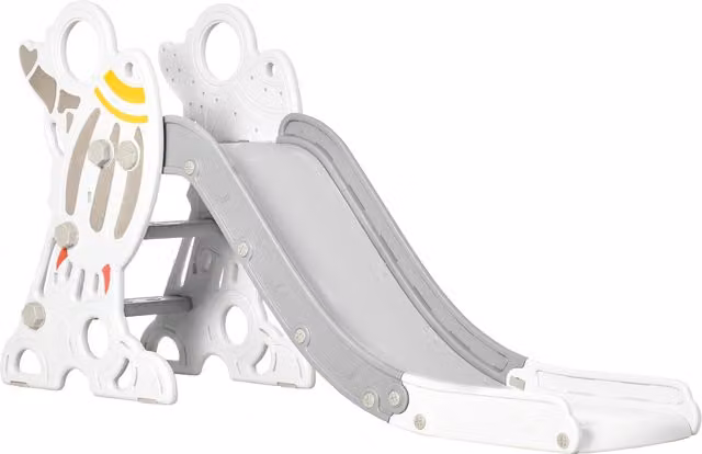 Scivolo per bambini AIYAPLAY a tema spaziale in plastica con scale antiscivolo, Grigio e Bianco, L 157 x P 46.5 x H 80 cm