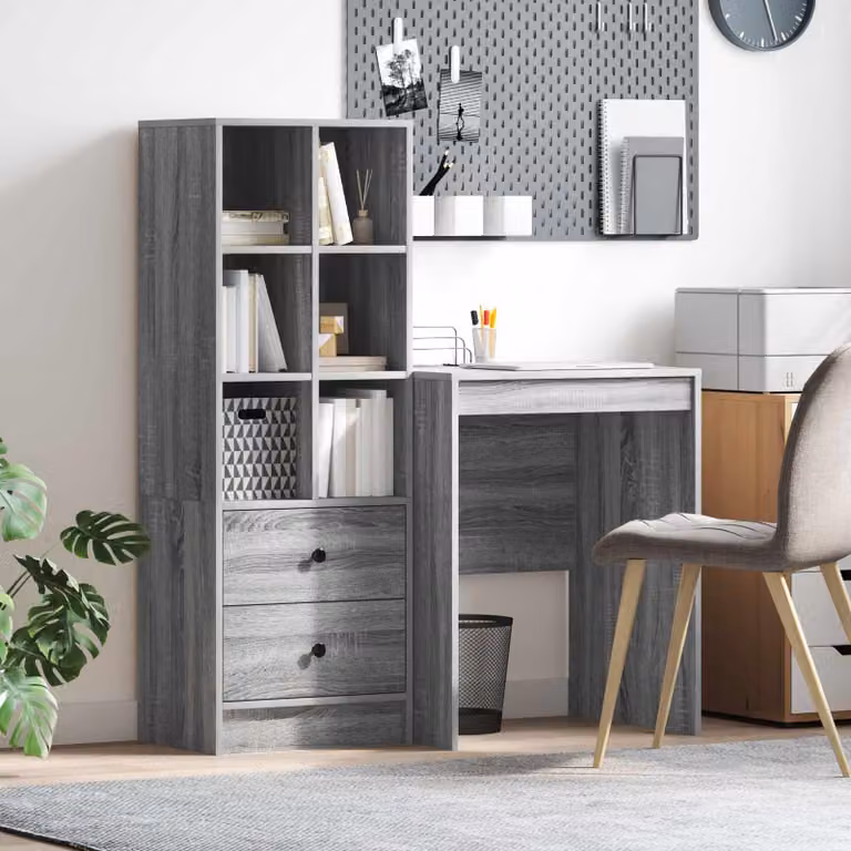 Set di 2 Scrivanie moderne vidaXL in MDF laminato Grigio Sonoma e Marrone, L: 105,5 cm, P: 50 cm, H: 127 cm