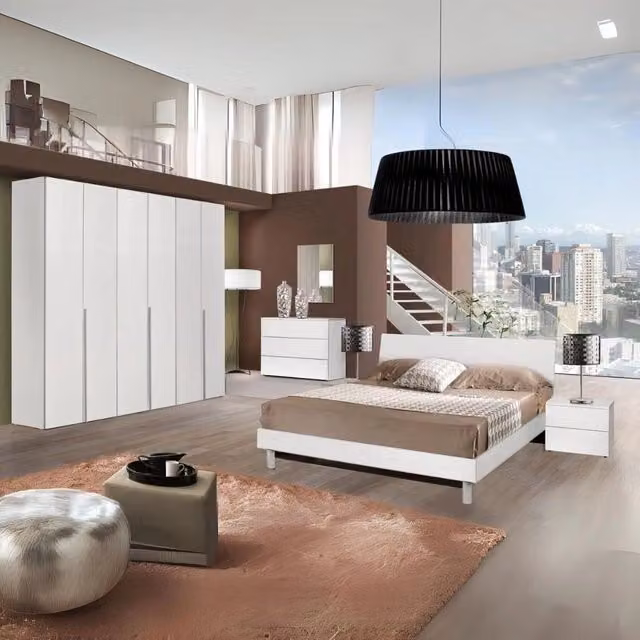 Set completo camera da letto moderna Urano in legno di larice bianco