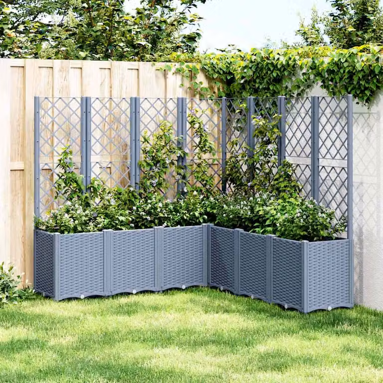Fioriera da giardino con traliccio vidaXL in plastica, Grigio Blu, L 160 x P 160 x H 140 cm