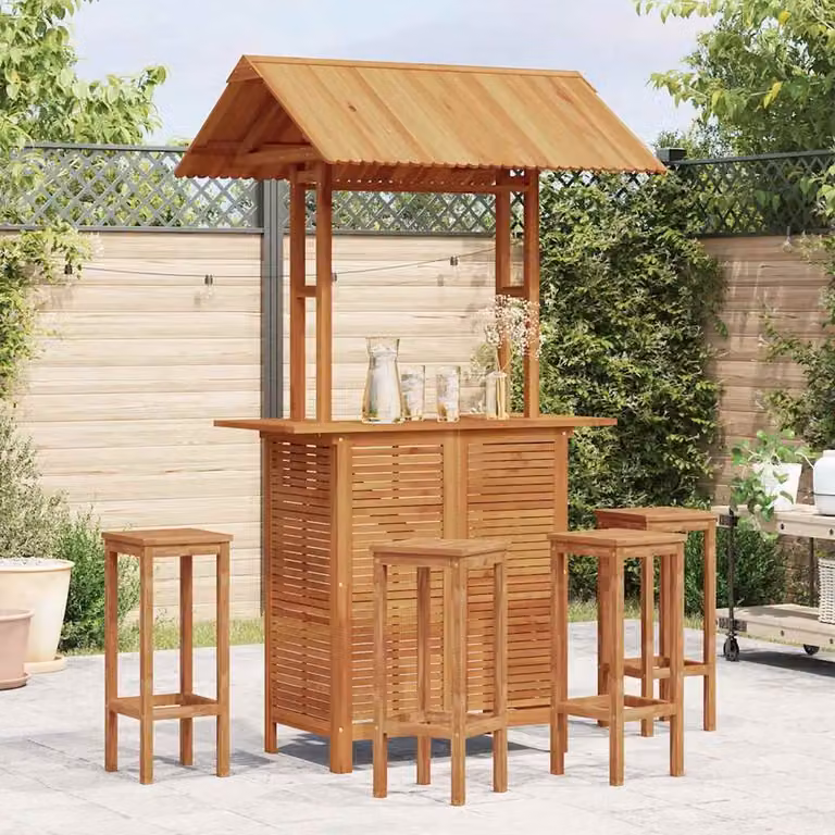vidaXL Tavolo Bar Esterno con Tetto in Legno di Acacia Marrone L: 113 cm, P: 106 cm, H: 217 cm
