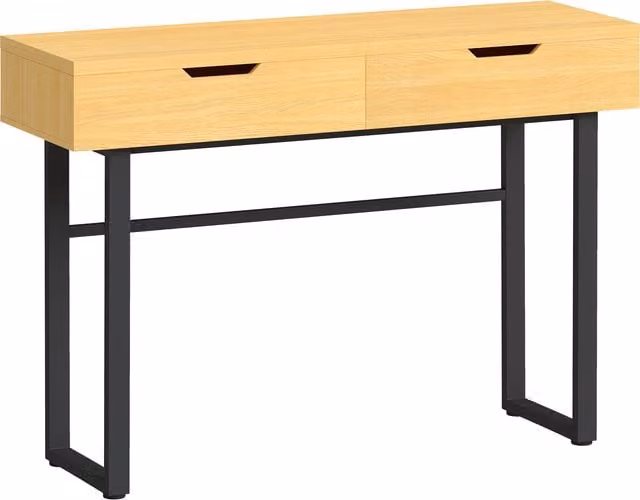 Consolle stretta HOMCOM con 2 cassetti in legno naturale e struttura metallica per ingresso e soggiorno, L 110 x P 35 x H 76,5 cm
