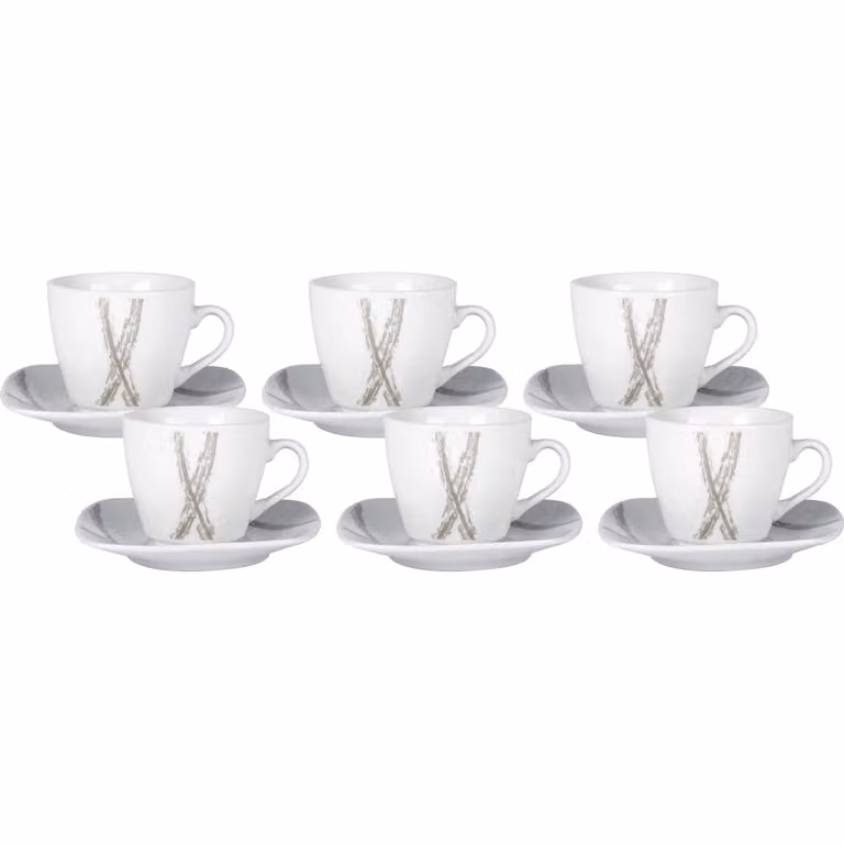 Servizio da caffè Abstract Grey GUSTO CASA in porcellana, set da 6 tazzine con piattini, lavabile in lavastoviglie e utilizzabile in microonde