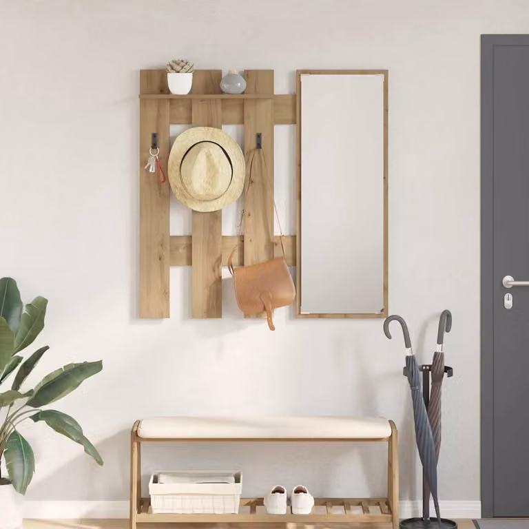 Appendiabiti a muro moderno vidaXL in legno color marrone con ganci distribuiti