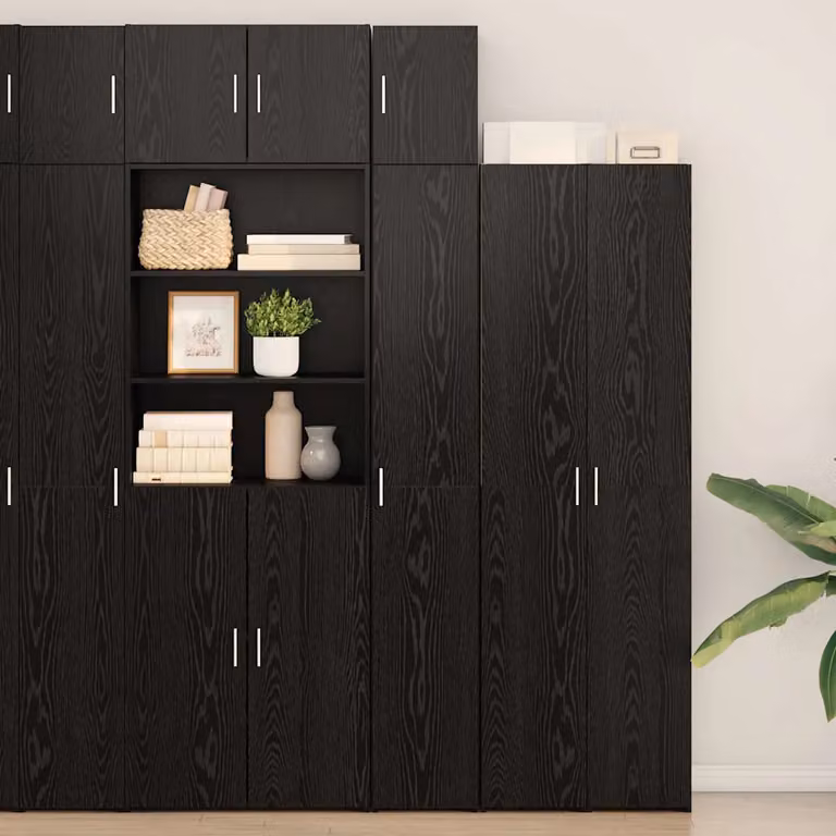 Armadio porta oggetti moderno vidaXL con ante a battente e ripiani interni, colore nero opaco, L/P/H: 42,5 x 30,0 x 225,0 cm