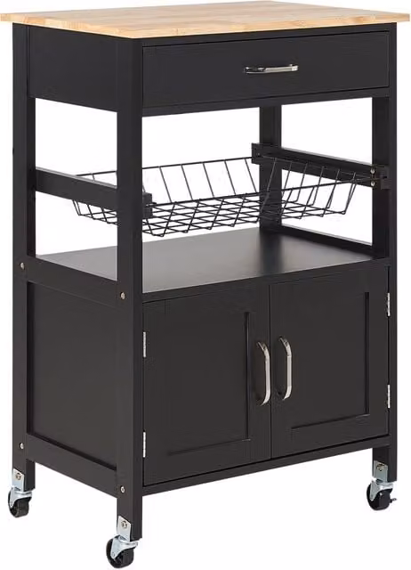 Carrello da cucina moderno BELIANI in legno e MDF nero con cassetti e armadietto, L: 58 cm, P: 40 cm, H: 90 cm