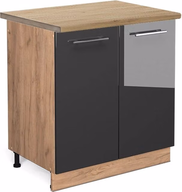 Mobile lavello cucina Fame-Line Vicco Antracite lucido e Rovere dorato L: 80 cm, H: 82 cm, P: 60 cm