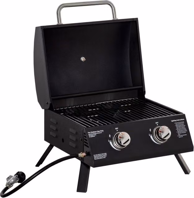 Barbecue a gas pieghevole da tavolo Outsunny con coperchio e termometro in acciaio nero L: 55 cm, P: 46,5 cm, H: 41 cm