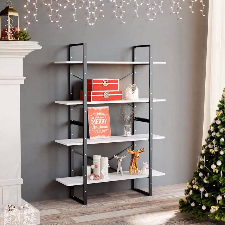 vidaXL Libreria a 4 Ripiani Bianca in Stile Industrial con Struttura in Metallo e Legno L: 100 cm, P: 30 cm, H: 140 cm