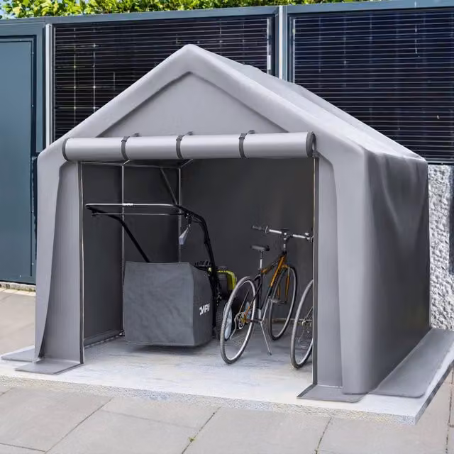 Capanno per attrezzi da giardino Minimal in acciaio galvanizzato grigio scuro L: 244 cm, P: 241 cm, H: 217 cm
