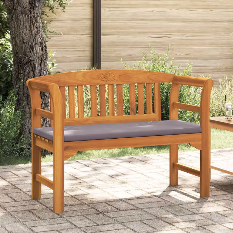 Panchina da giardino vidaXL in legno di acacia oliato con cuscini, L: 114 cm, P: 46 cm, H: 82,5 cm