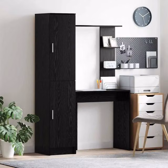 Set di scrivania con scaffale per ufficio casa vidaXL in MDF laminato Rovere e Nero L: 168,0 cm, P: 113,5 cm, H: 43,57 cm