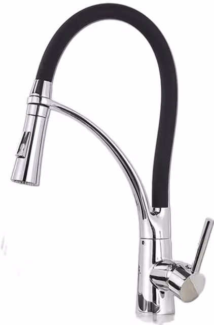 Rubinetto da cucina JANA in acciaio inossidabile cromato argento con miscelatore girevole a 360 e funzione spray per bassa pressione