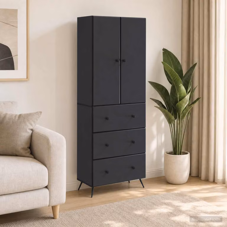 Set di 2 armadi moderni vidaXL con ante scorrevoli e cassetti, colore nero opaco, L/P/H: 66 x 34,5 x 90 cm