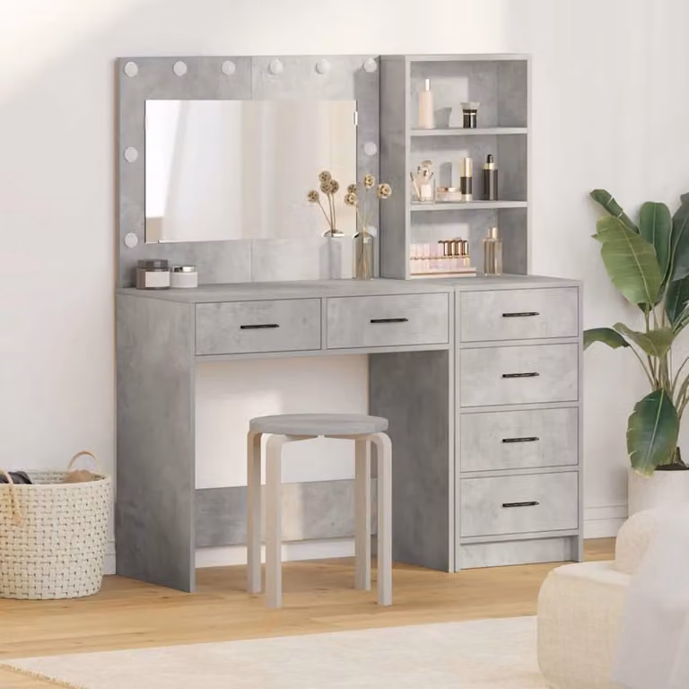Set di 2 Tavoli da Trucco Moderni vidaXL in MDF Grigio L: 78.5 cm, P: 41 cm, H: 135 cm