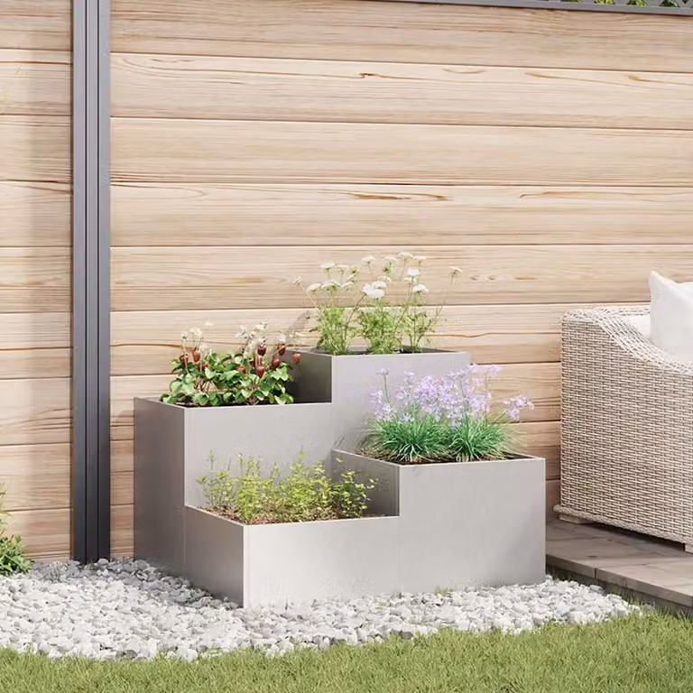 Vaso da giardino vidaXL in acciaio inossidabile Argento L: 80 cm, P: 80 cm, H: 60 cm