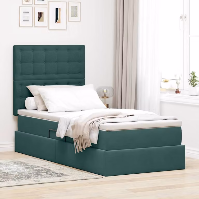 Letto con contenitore e materasso vidaXL in velluto verde con base a sollevamento L: 90 cm, P: 200 cm, H: 204 cm