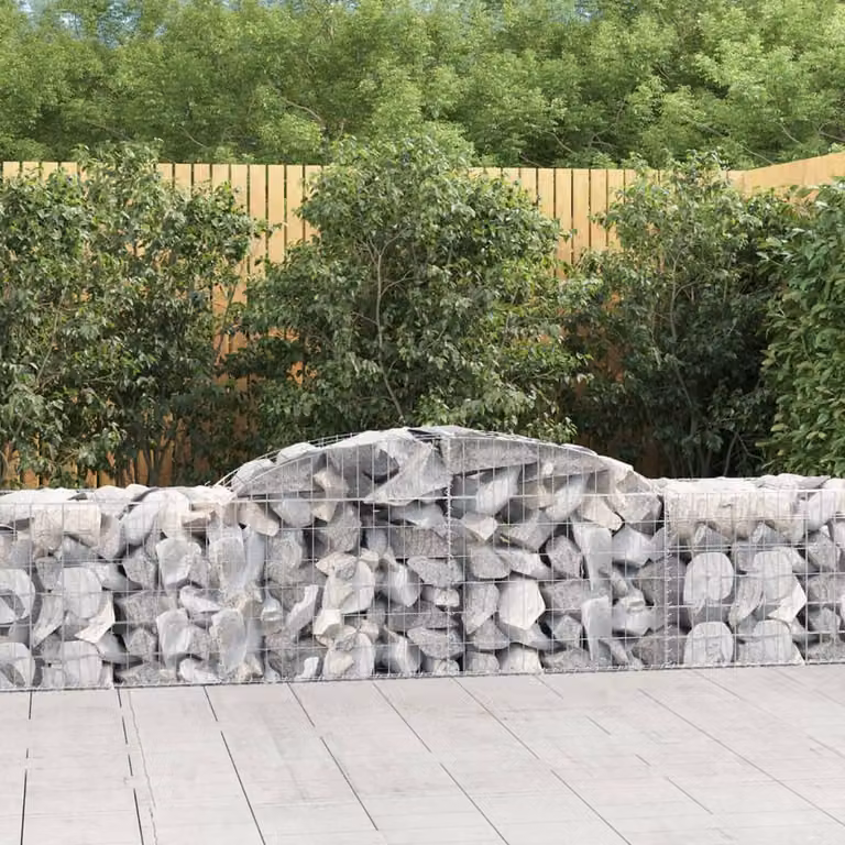Set di 6 Cesti Gabbioni ad Arco vidaXL in Ferro Zincato Grigio, L: 300 cm, P: 50 cm, H: 60/80 cm