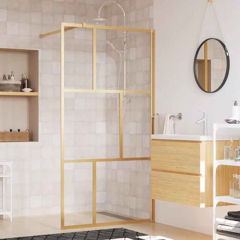 Parete per doccia walk-in vidaXL in vetro trasparente ESG con finitura oro L: 115 cm, H: 195 cm