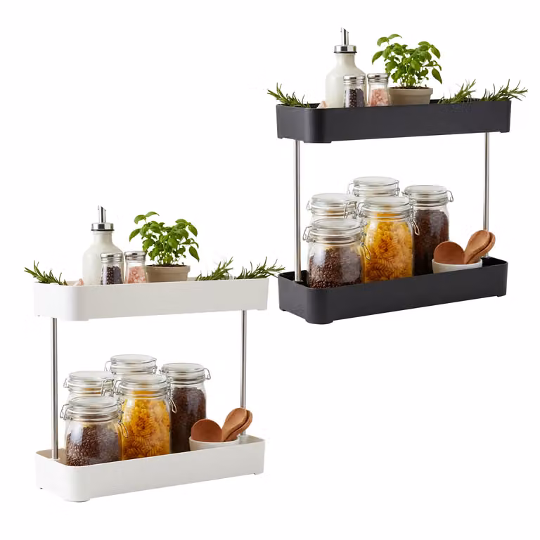 Mensola Salvaspazio Noémie VESTIAMO CASA con 2 Ripiani in ABS e Acciaio Inox, H 25 x L 30 x P 10,5 cm