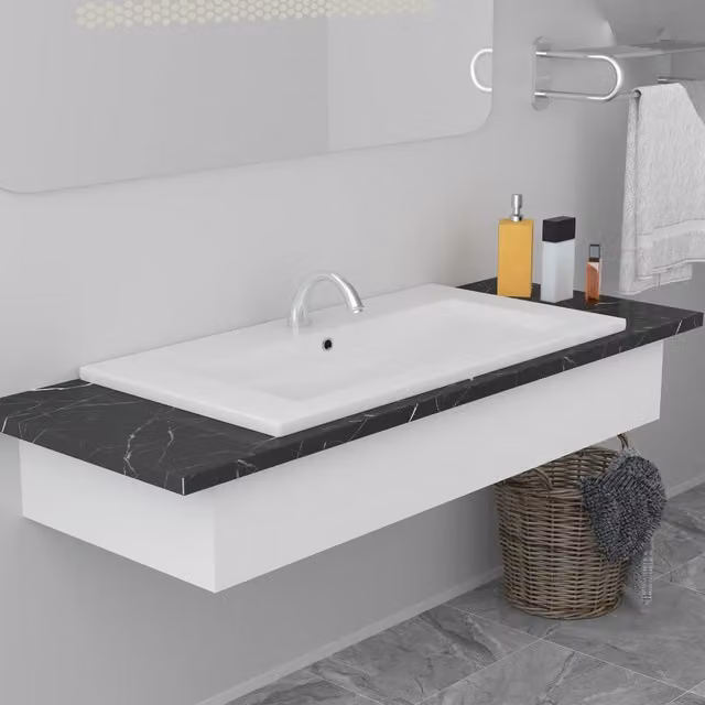 Lavabo da incasso rettangolare vidaXL in ceramica bianca con troppo pieno L: 91 cm, P: 39,5 cm, H: 18,5 cm