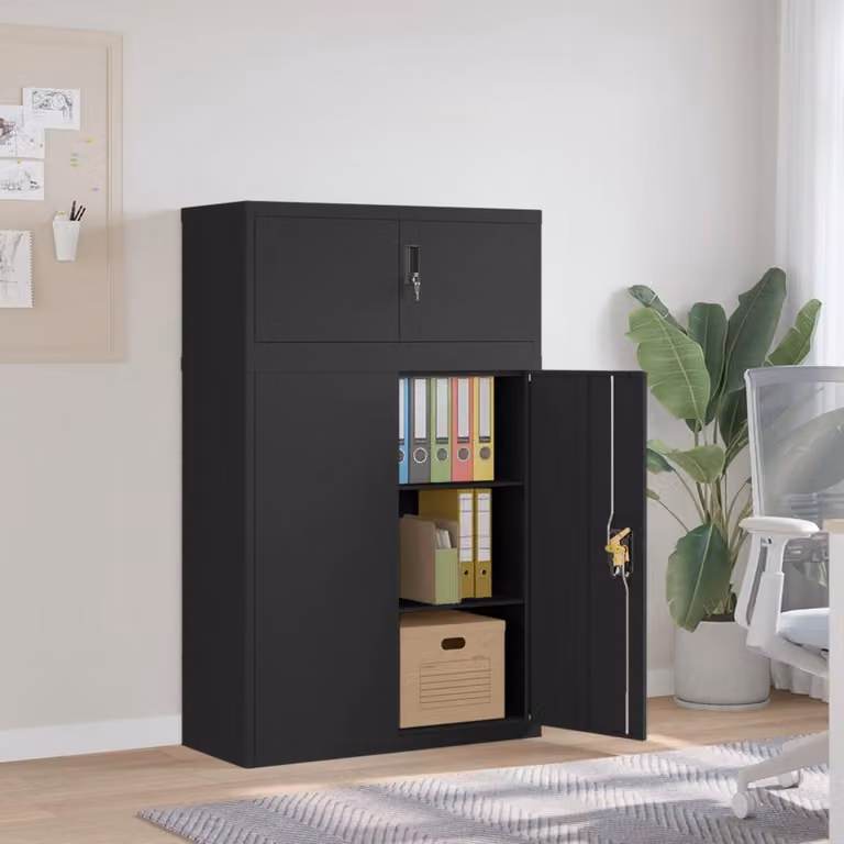 Armadio classificatore vidaXL in metallo nero con ante a battente e serratura, L/P/H: 90 x 40 x 145 cm
