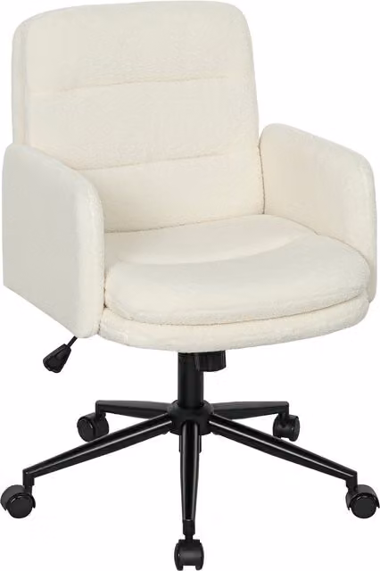 Sedia da ufficio girevole HOMCOM con rivestimento in tessuto bouclé e braccioli, colore beige/bianco