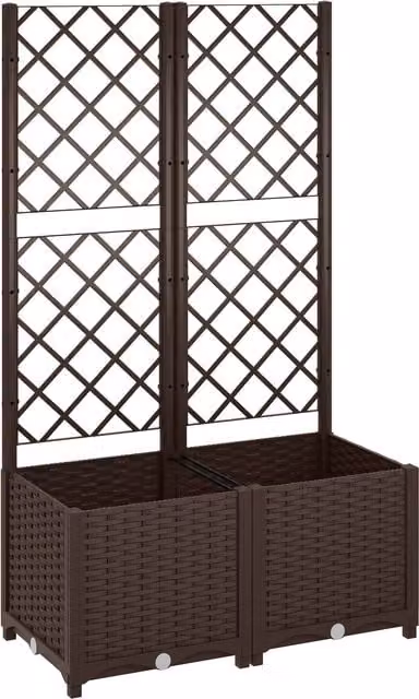 Fioriera Rialzata con Traliccio per Rampicanti Outsunny, Marrone, L 80 cm x P 40 cm x H 135 cm