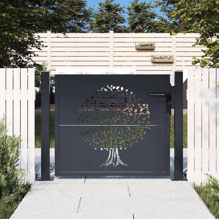 Cancello da giardino singolo vidaXL in acciaio zincato antracite con design ad albero L: 100 cm, H: 110 cm