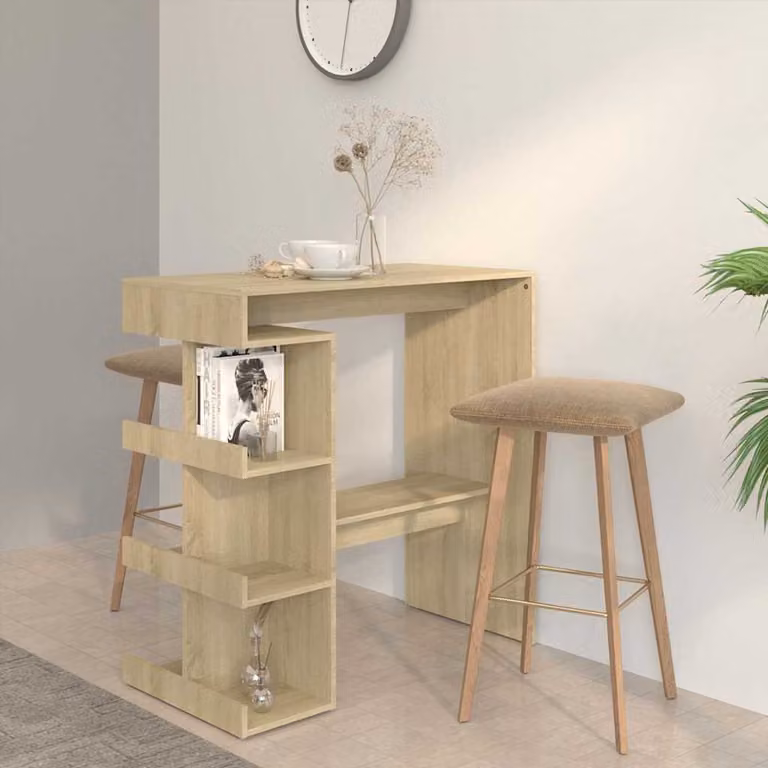vidaXL Tavolo Bar Moderno con Ripiani in Rovere Sonoma e MDF, Colore Marrone/Beige, L 100 cm x P 50 cm x H 101,5 cm