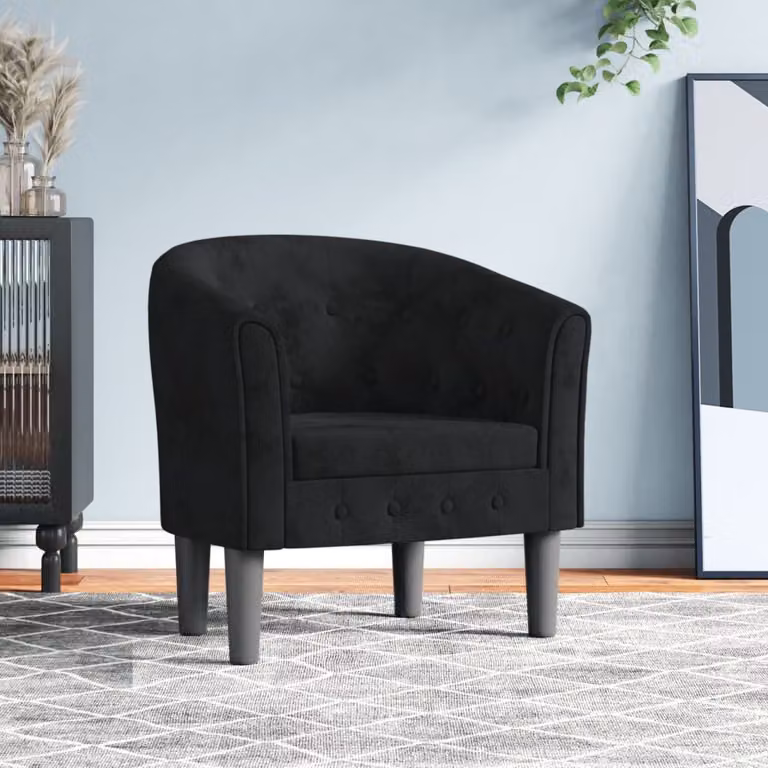 vidaXL Poltrona Cabriolet Moderna in Velluto Nero con Braccioli L/P/H: 68 x 70 x 56 cm