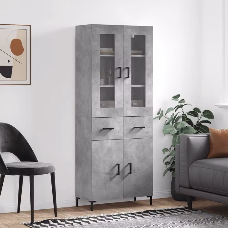 vidaXL Credenza Moderna Grigio con Ante in Vetro e Ripiani Interni L/P/H: 69,5 x 34 x 180 cm