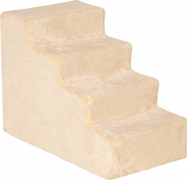 Scaletta per cani portatile PawHut a 4 gradini in flanella beige con rivestimento sfoderabile, L 60 x P 35 x H 44 cm
