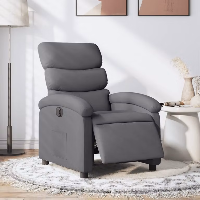 vidaXL Poltrona Elettrica Reclinabile in Tessuto Grigio con Braccioli e Funzione Auto-Return